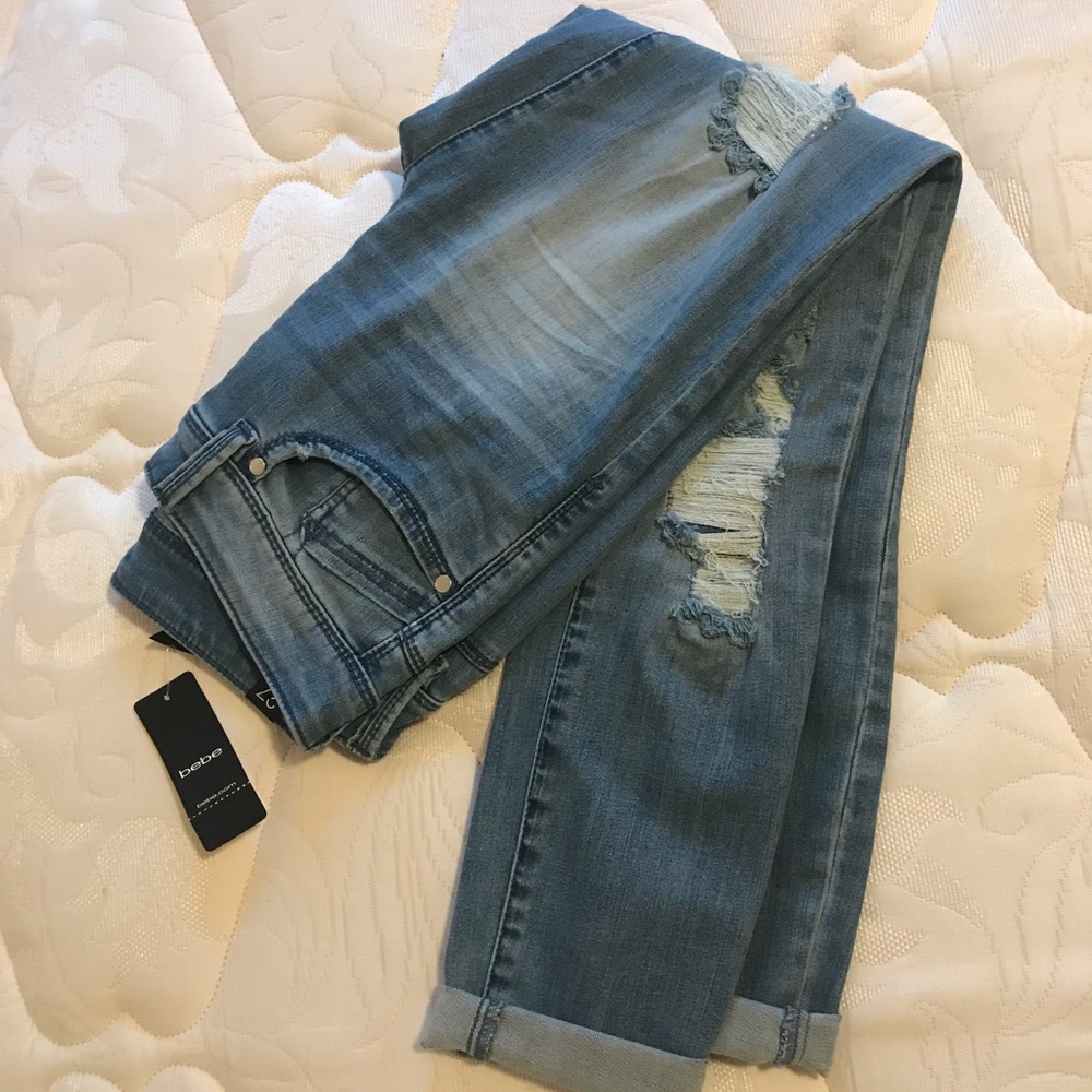 Bebe Destructed Revolver Skinny Jeans 27